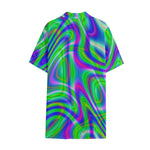 Neon Green Psychedelic Trippy Print Cotton Hawaiian Shirt