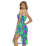 Neon Green Psychedelic Trippy Print Cross Back Cami Dress