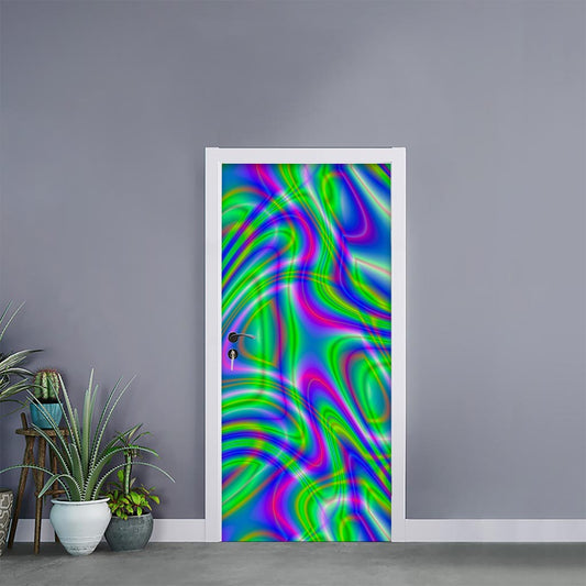 Neon Green Psychedelic Trippy Print Door Sticker