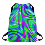 Neon Green Psychedelic Trippy Print Drawstring Backpack