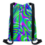 Neon Green Psychedelic Trippy Print Drawstring Backpack