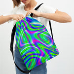 Neon Green Psychedelic Trippy Print Drawstring Backpack