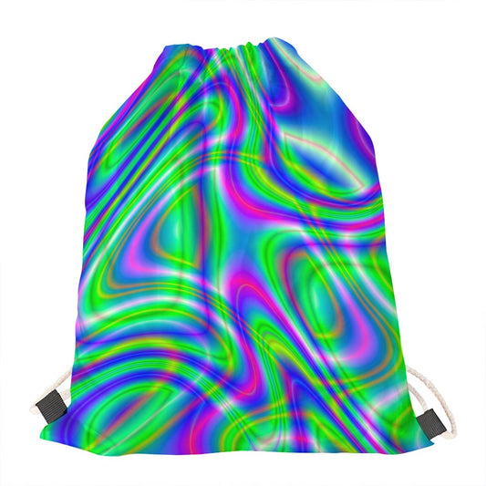 Neon Green Psychedelic Trippy Print Drawstring Bag