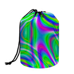 Neon Green Psychedelic Trippy Print Drawstring Makeup Bag