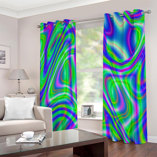 Neon Green Psychedelic Trippy Print Extra Wide Grommet Curtains