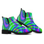 Neon Green Psychedelic Trippy Print Flat Ankle Boots