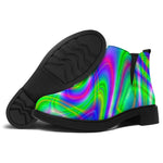 Neon Green Psychedelic Trippy Print Flat Ankle Boots