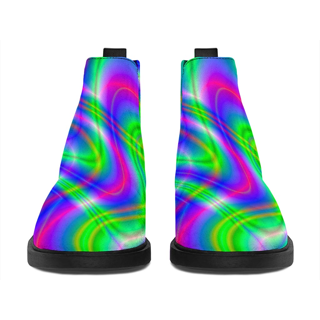 Neon Green Psychedelic Trippy Print Flat Ankle Boots