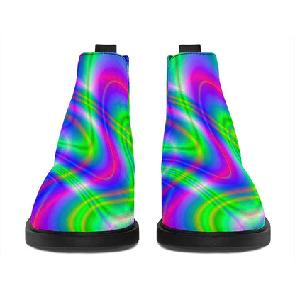 Neon Green Psychedelic Trippy Print Flat Ankle Boots