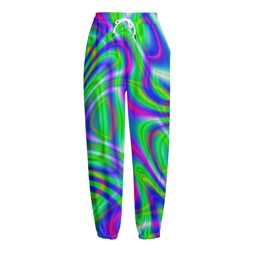 Neon Green Psychedelic Trippy Print Fleece Lined Knit Pants