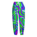 Neon Green Psychedelic Trippy Print Fleece Lined Knit Pants