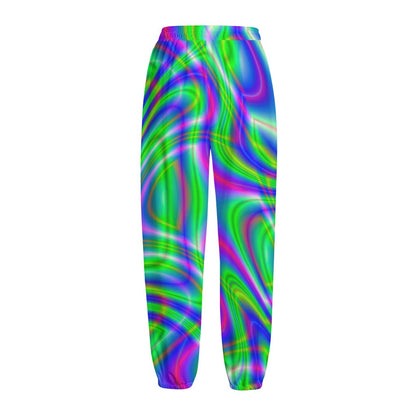 Neon Green Psychedelic Trippy Print Fleece Lined Knit Pants