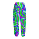 Neon Green Psychedelic Trippy Print Fleece Lined Knit Pants