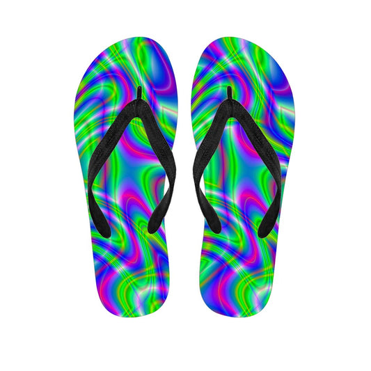 Neon Green Psychedelic Trippy Print Flip Flops