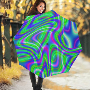 Neon Green Psychedelic Trippy Print Foldable Umbrella