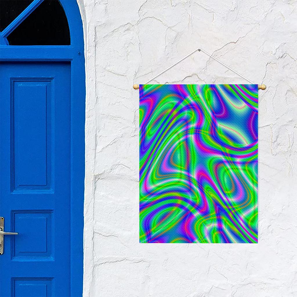 Neon Green Psychedelic Trippy Print Garden Flag