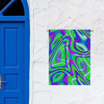 Neon Green Psychedelic Trippy Print Garden Flag