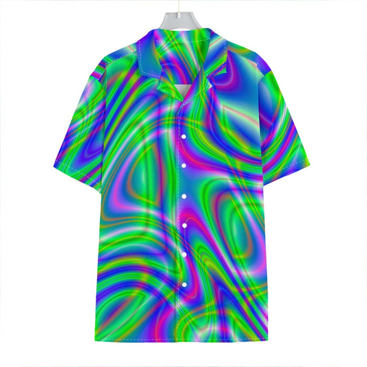 Neon Green Psychedelic Trippy Print Hawaiian Shirt