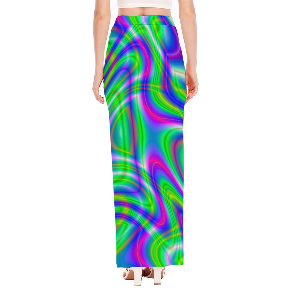 Neon Green Psychedelic Trippy Print High Slit Maxi Skirt