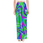 Neon Green Psychedelic Trippy Print High Slit Maxi Skirt