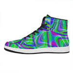 Neon Green Psychedelic Trippy Print High Top Leather Sneakers