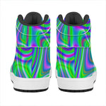 Neon Green Psychedelic Trippy Print High Top Leather Sneakers