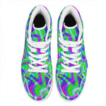 Neon Green Psychedelic Trippy Print High Top Leather Sneakers