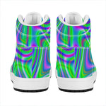 Neon Green Psychedelic Trippy Print High Top Leather Sneakers