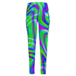 Neon Green Psychedelic Trippy Print High-Waisted Pocket Leggings