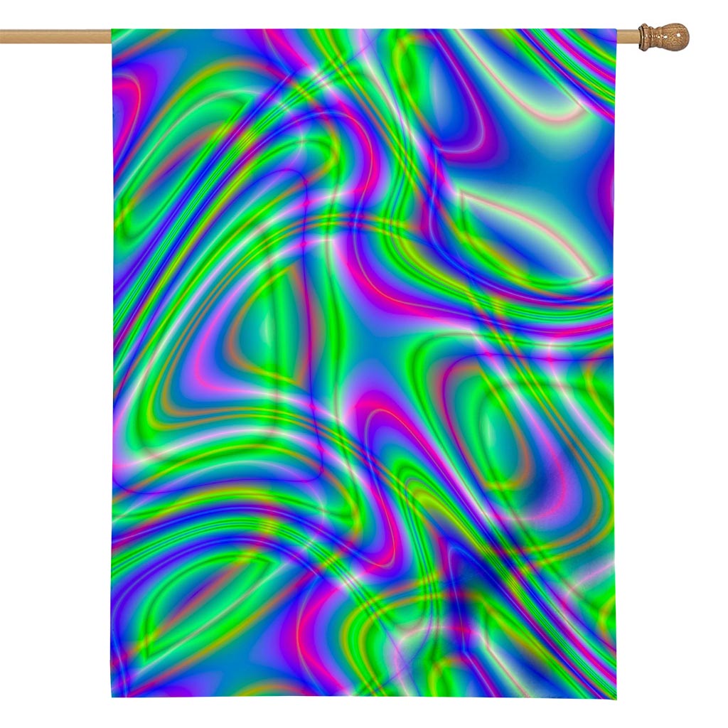 Neon Green Psychedelic Trippy Print House Flag