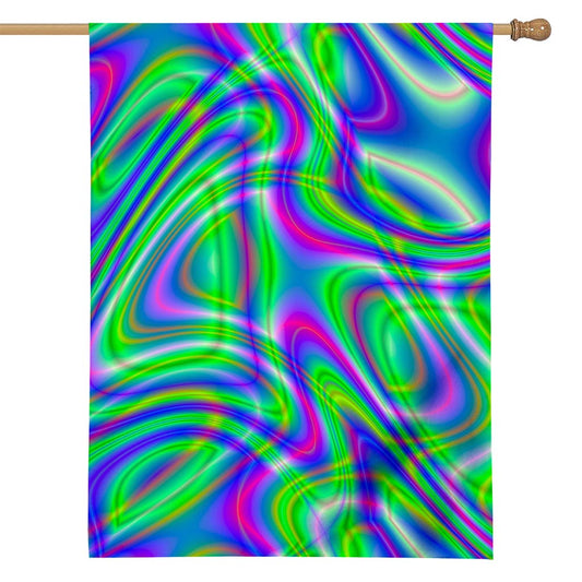 Neon Green Psychedelic Trippy Print House Flag