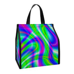 Neon Green Psychedelic Trippy Print Insulated Lunch Tote