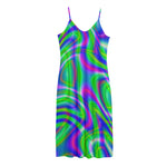 Neon Green Psychedelic Trippy Print Jersey Midi Cami Dress
