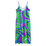 Neon Green Psychedelic Trippy Print Jersey Midi Cami Dress