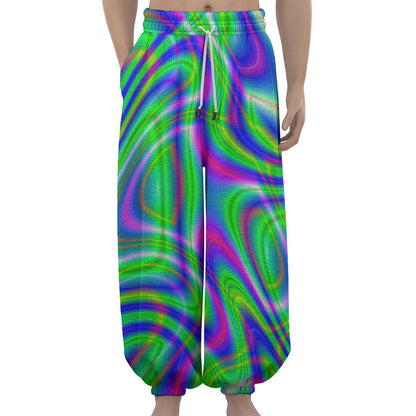 Neon Green Psychedelic Trippy Print Lantern Pants