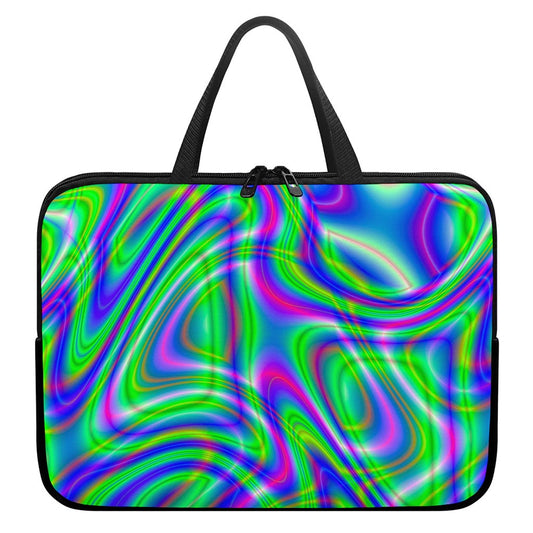 Neon Green Psychedelic Trippy Print Laptop Sleeve With Handle
