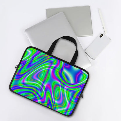 Neon Green Psychedelic Trippy Print Laptop Sleeve With Handle
