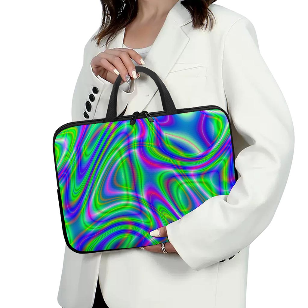 Neon Green Psychedelic Trippy Print Laptop Sleeve With Handle