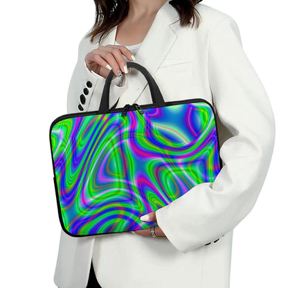 Neon Green Psychedelic Trippy Print Laptop Sleeve With Handle