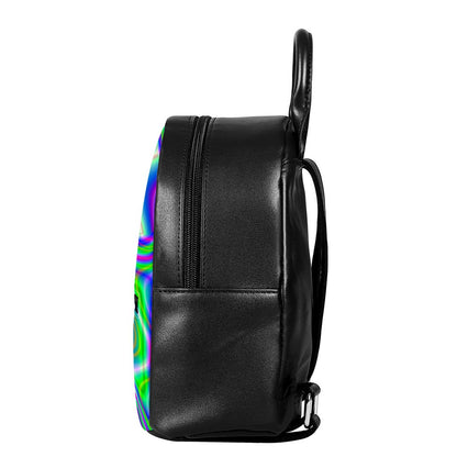 Neon Green Psychedelic Trippy Print Leather Backpack