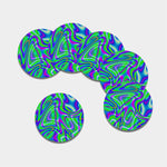 Neon Green Psychedelic Trippy Print Leather Coaster Set