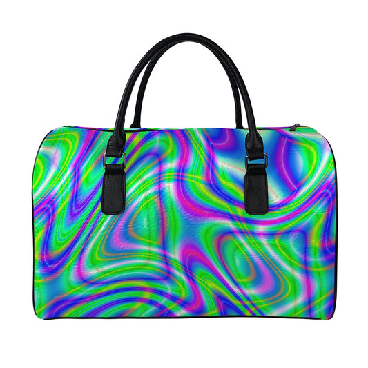 Neon Green Psychedelic Trippy Print Leather Duffle Bag