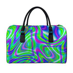 Neon Green Psychedelic Trippy Print Leather Duffle Bag