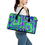 Neon Green Psychedelic Trippy Print Leather Duffle Bag