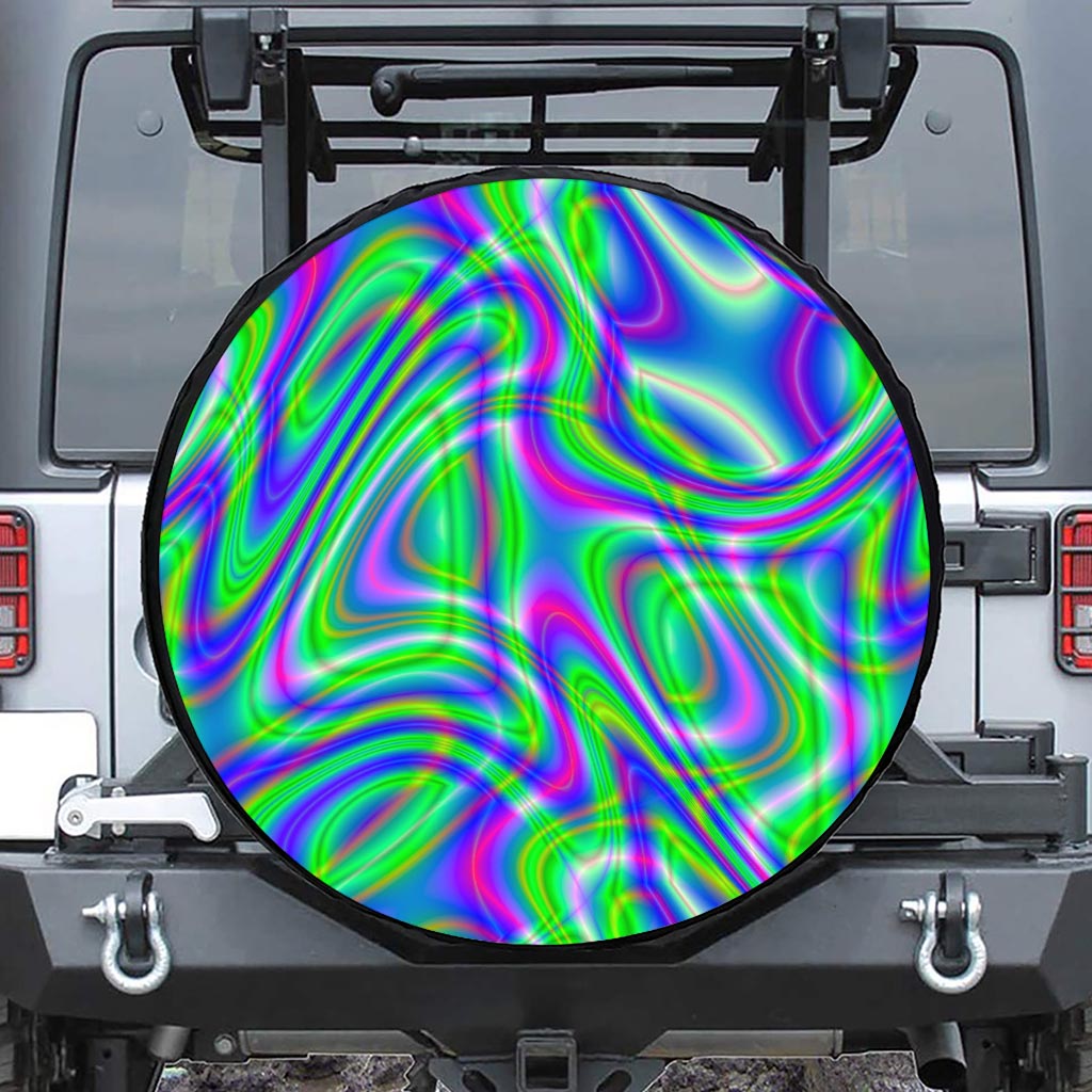 Neon Green Psychedelic Trippy Print Leather Spare Tire Cover