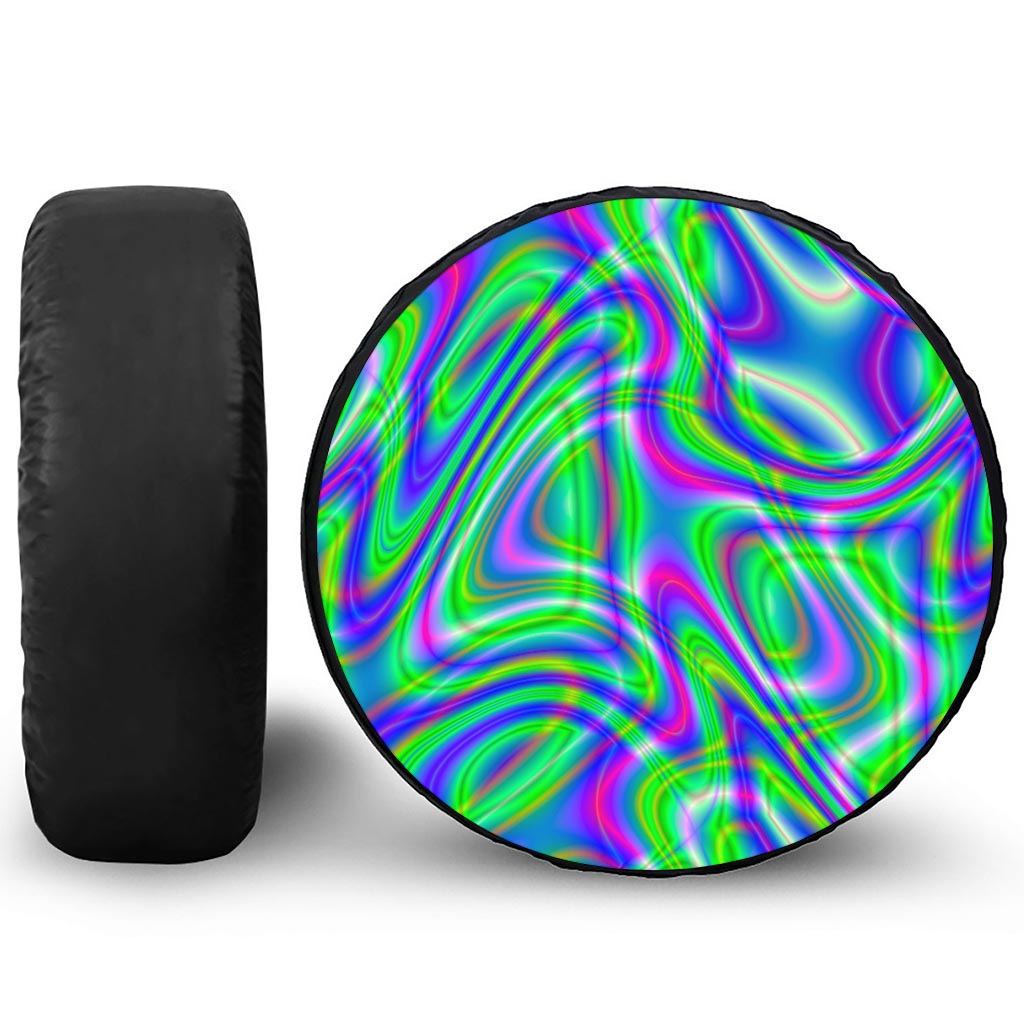 Neon Green Psychedelic Trippy Print Leather Spare Tire Cover