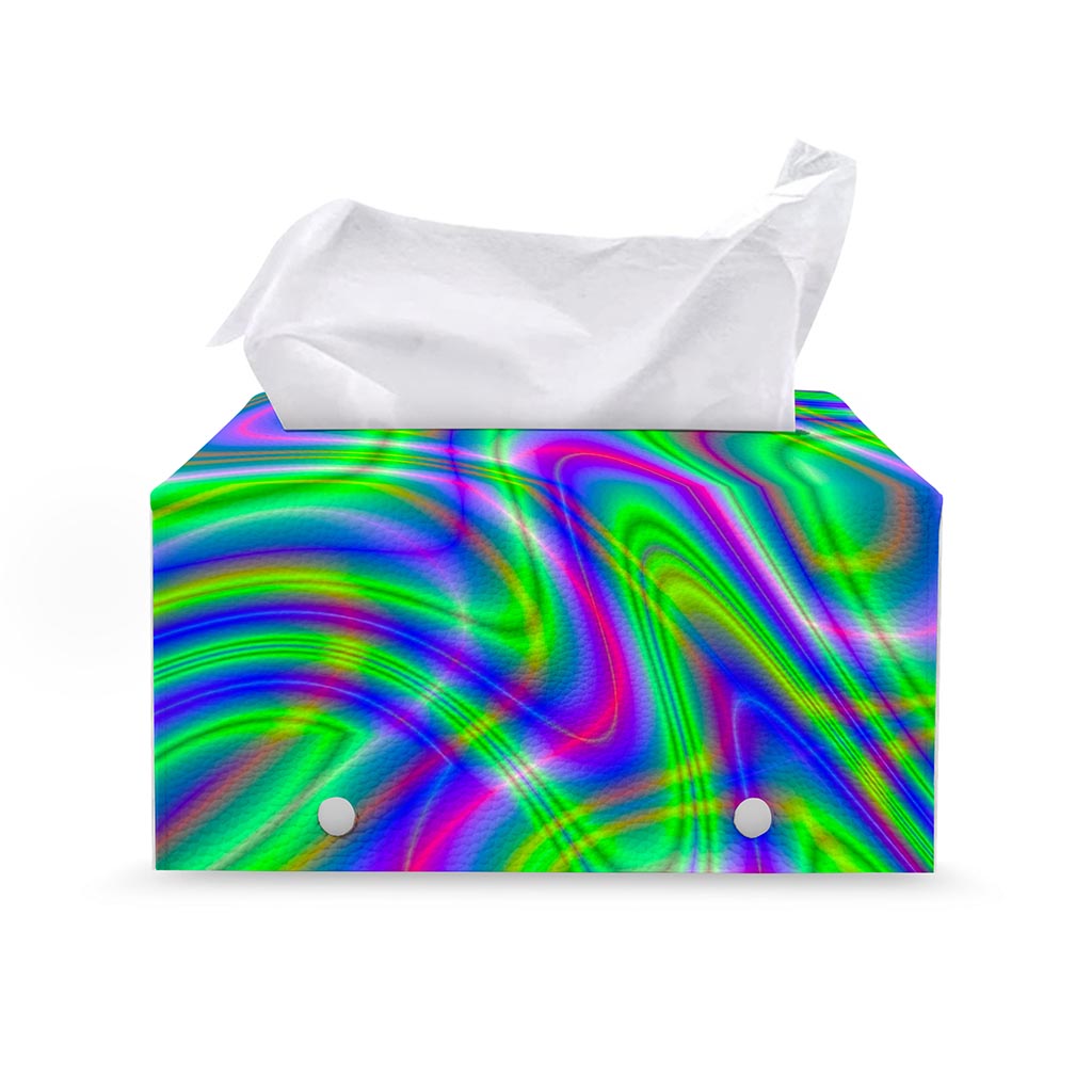 Neon Green Psychedelic Trippy Print Leather Tissue Box Cover