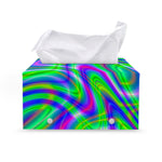 Neon Green Psychedelic Trippy Print Leather Tissue Box Cover
