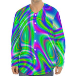 Neon Green Psychedelic Trippy Print Long Sleeve Baseball Jersey
