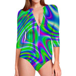 Neon Green Psychedelic Trippy Print Long Sleeve Swimsuit